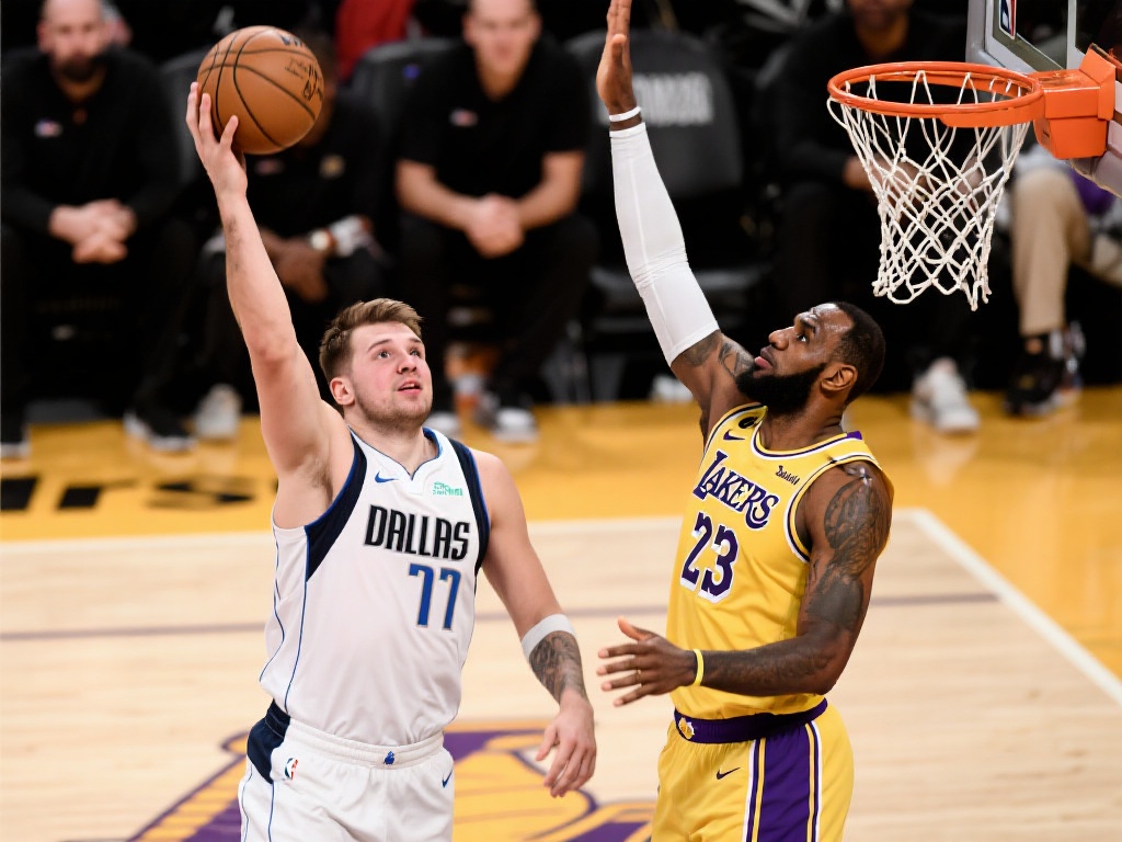 东契奇巧妙转身抛投打板得分，詹姆斯强力转身上篮扳平比分